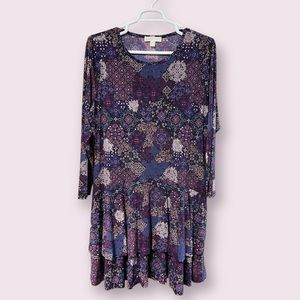 Michael Kors Women’s Purple Patterned Midi Dress Size 2X